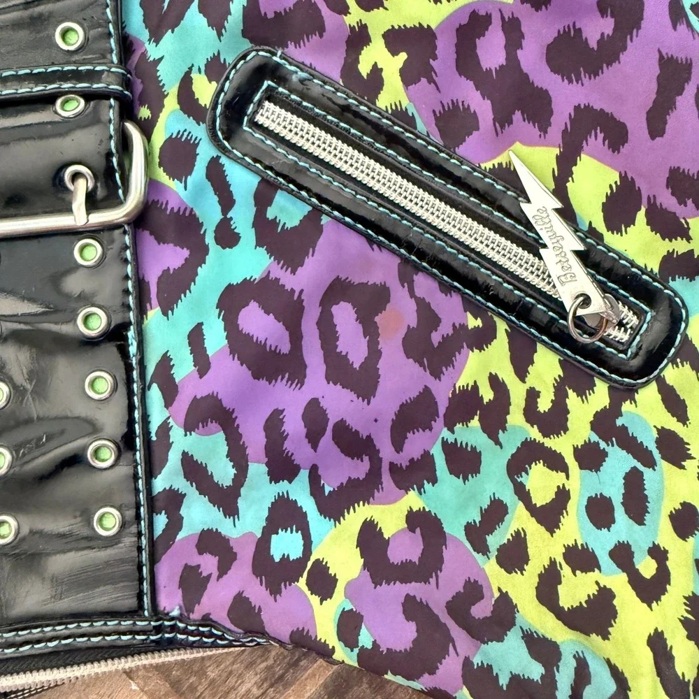 Betseyville Y2K Punk Multicolor Neon Leopard Lightning Charm Hobo Bag ,Large